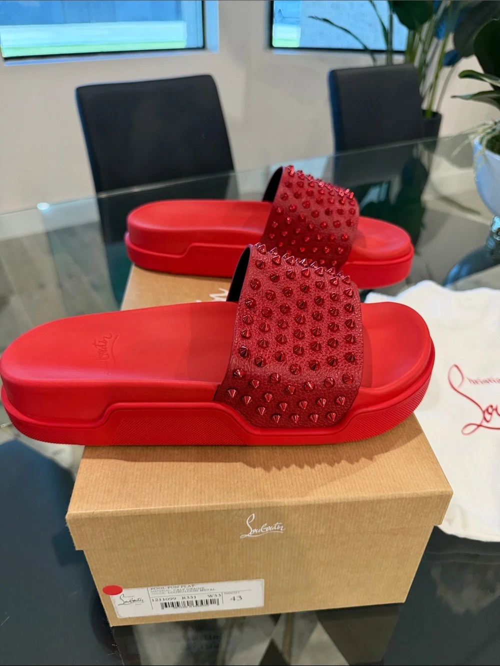 Christian Louboutin Red Studded Slide Sandals
